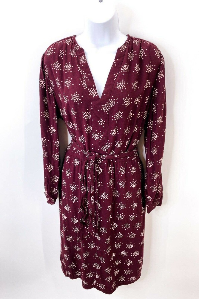 Boden Womens Maroon V Neck Long Sleeve Fit And Flare Dress Size Large
